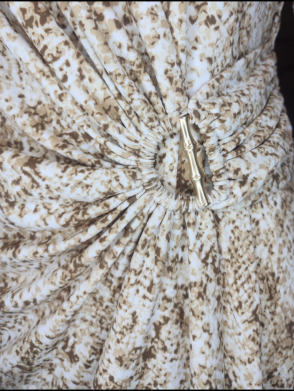 Tommy Bahama Cream and Gold-Print Draped Midi Dress- Clara - Picture 3 of 6